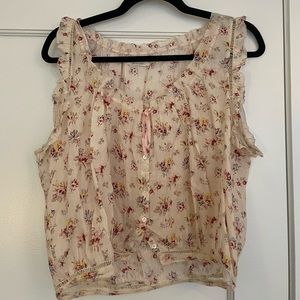 Doen cream & floral print blouse with tie